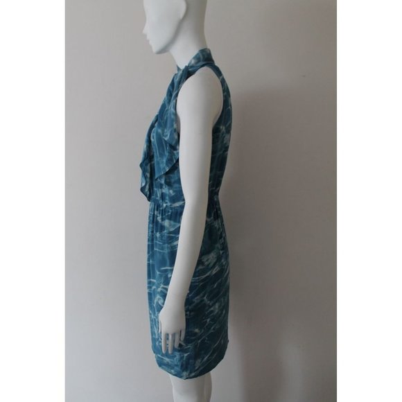Akris Punto Water Print High Neck Silk Dress Blue White Size US 4 - Picture 4 of 11
